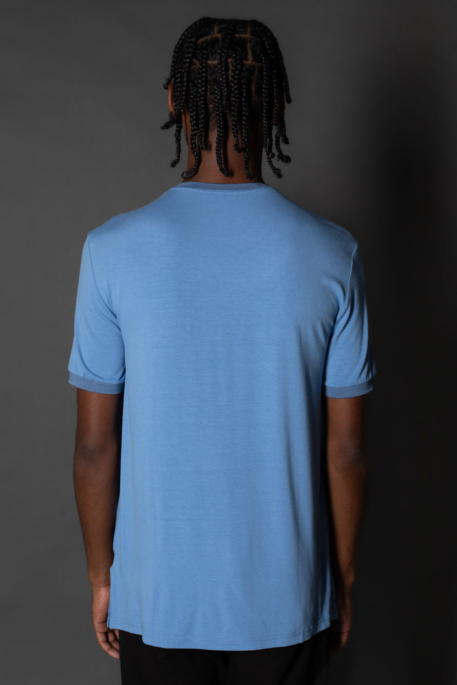 Camiseta Manga Curta Slim Botão Lateral - Azul.