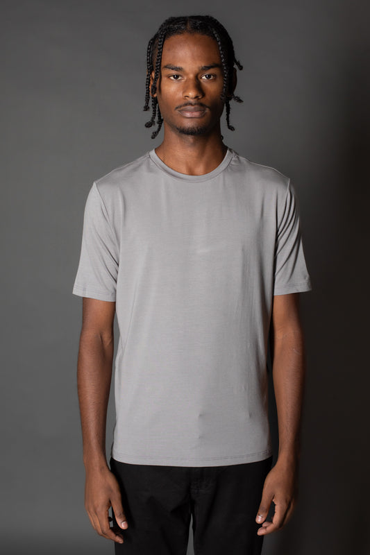 Camiseta Manga Curta Slim Gola Redonda - Cinza Claro