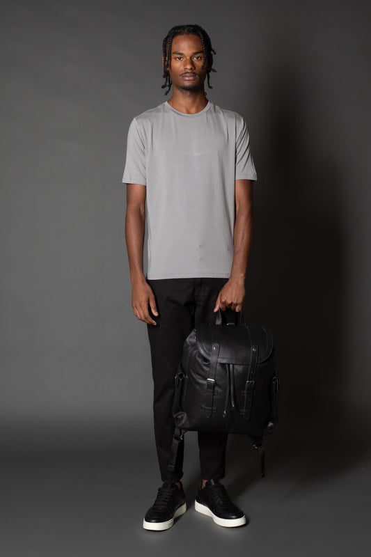 Camiseta Manga Curta Slim Gola Redonda - Cinza Claro