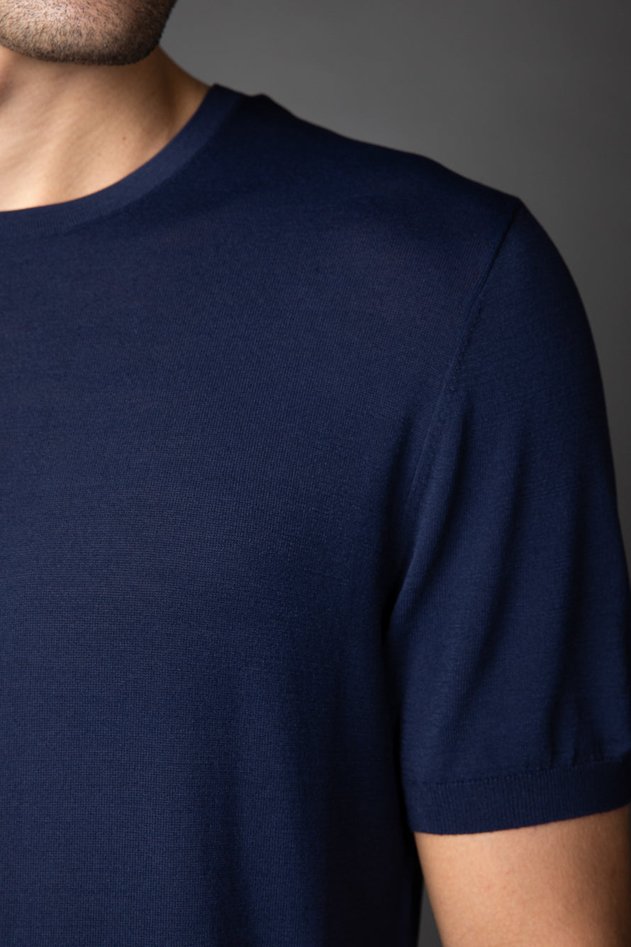 Camiseta Manga Curta Slim Gola Redonda Retilínea - Marinho