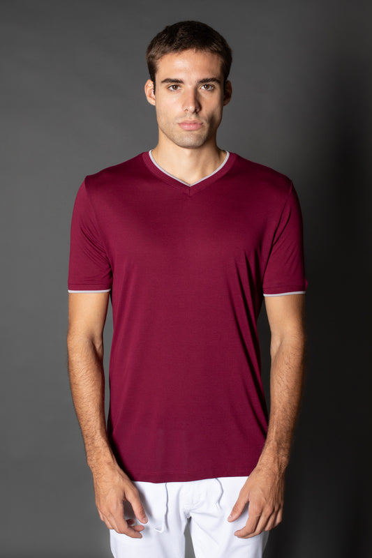 Camiseta Manga Curta Gola v Botão Lateral - Bordo