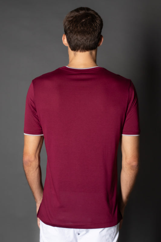 Camiseta Manga Curta Gola v Botão Lateral - Bordo