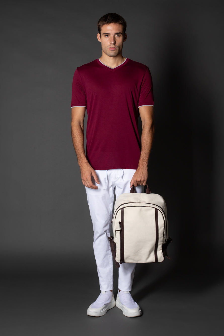 Camiseta Manga Curta Gola v Botão Lateral - Bordo