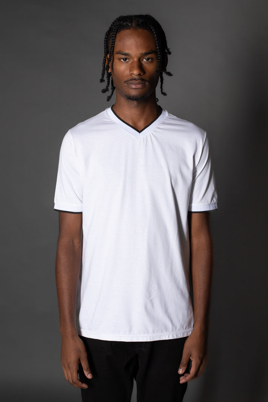 Camiseta Manga Curta Gola v Com Friso - Branco