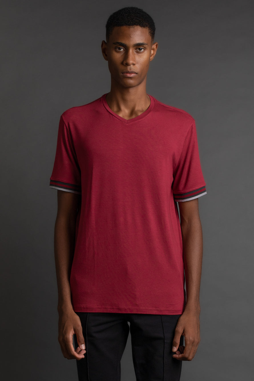 Camiseta Manga Curta Gola v - Bordo