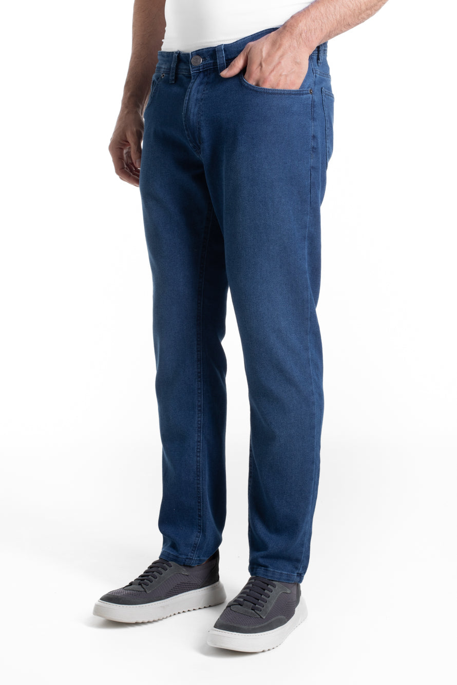 Calça Jeans Slim Com Elastano - Azul Medio