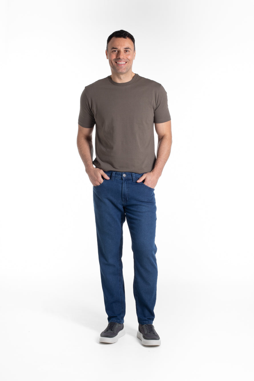 Calça Jeans Slim Com Elastano - Azul Medio