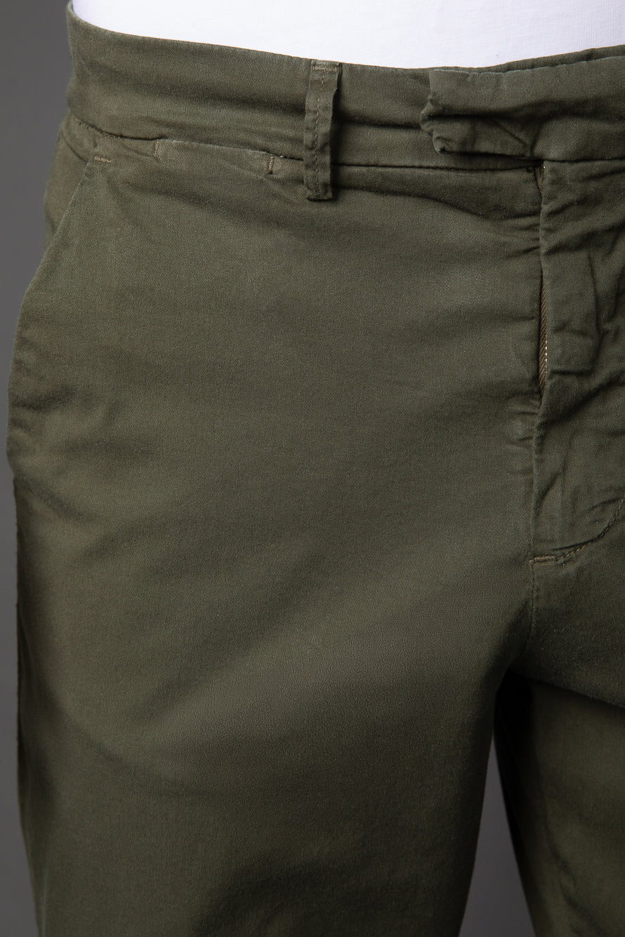 Calça Chino Bolso Faca Cós Alfaiataria - Verde Militar