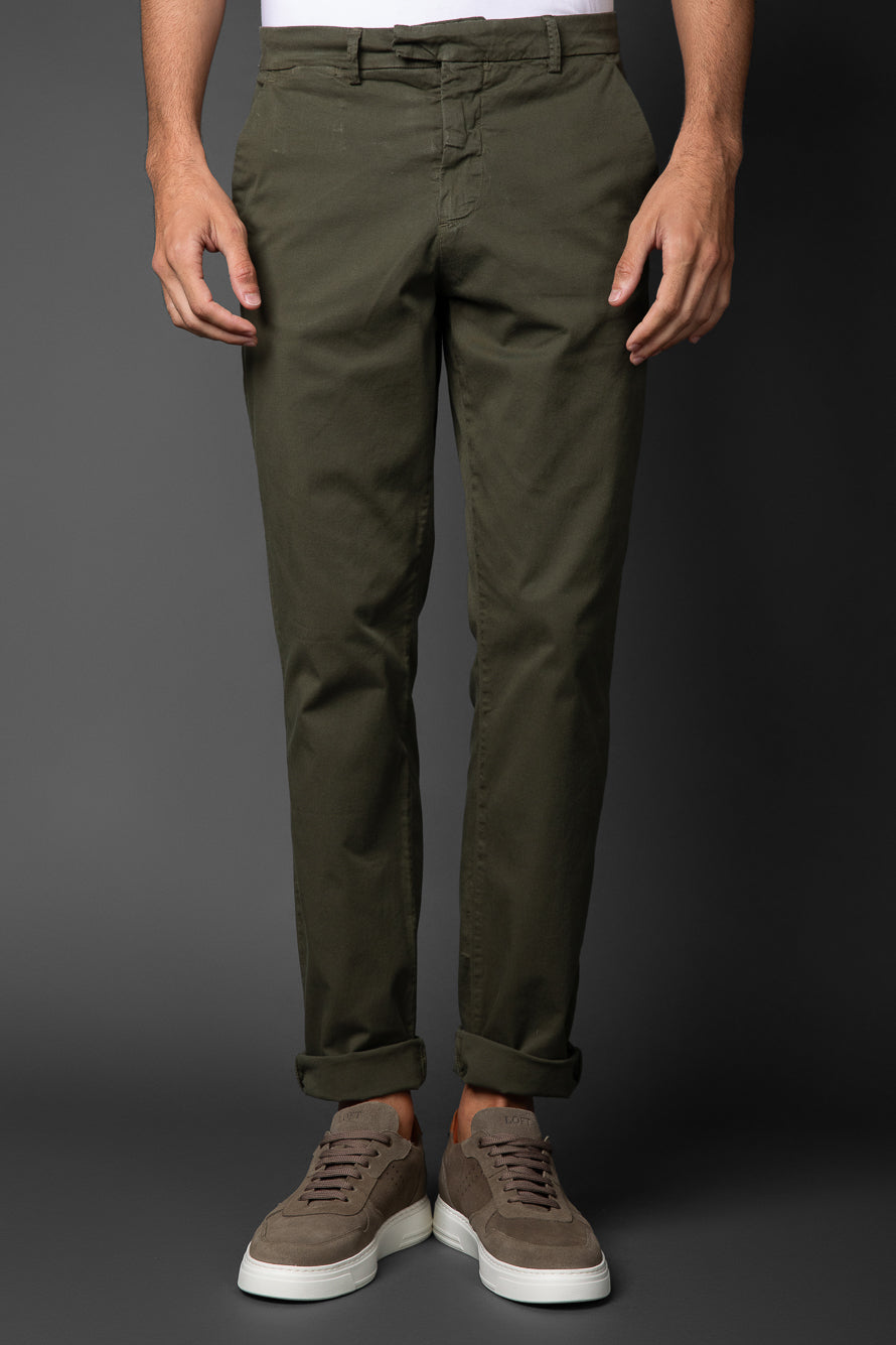 Calça Chino Bolso Faca Cós Alfaiataria - Verde Militar
