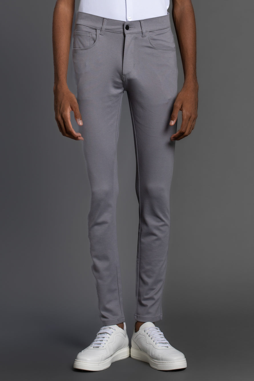 Calça Malha 5 Bolsos - Cinza