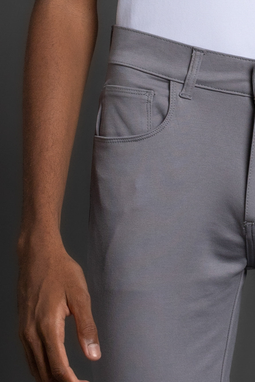 Calça Malha 5 Bolsos - Cinza