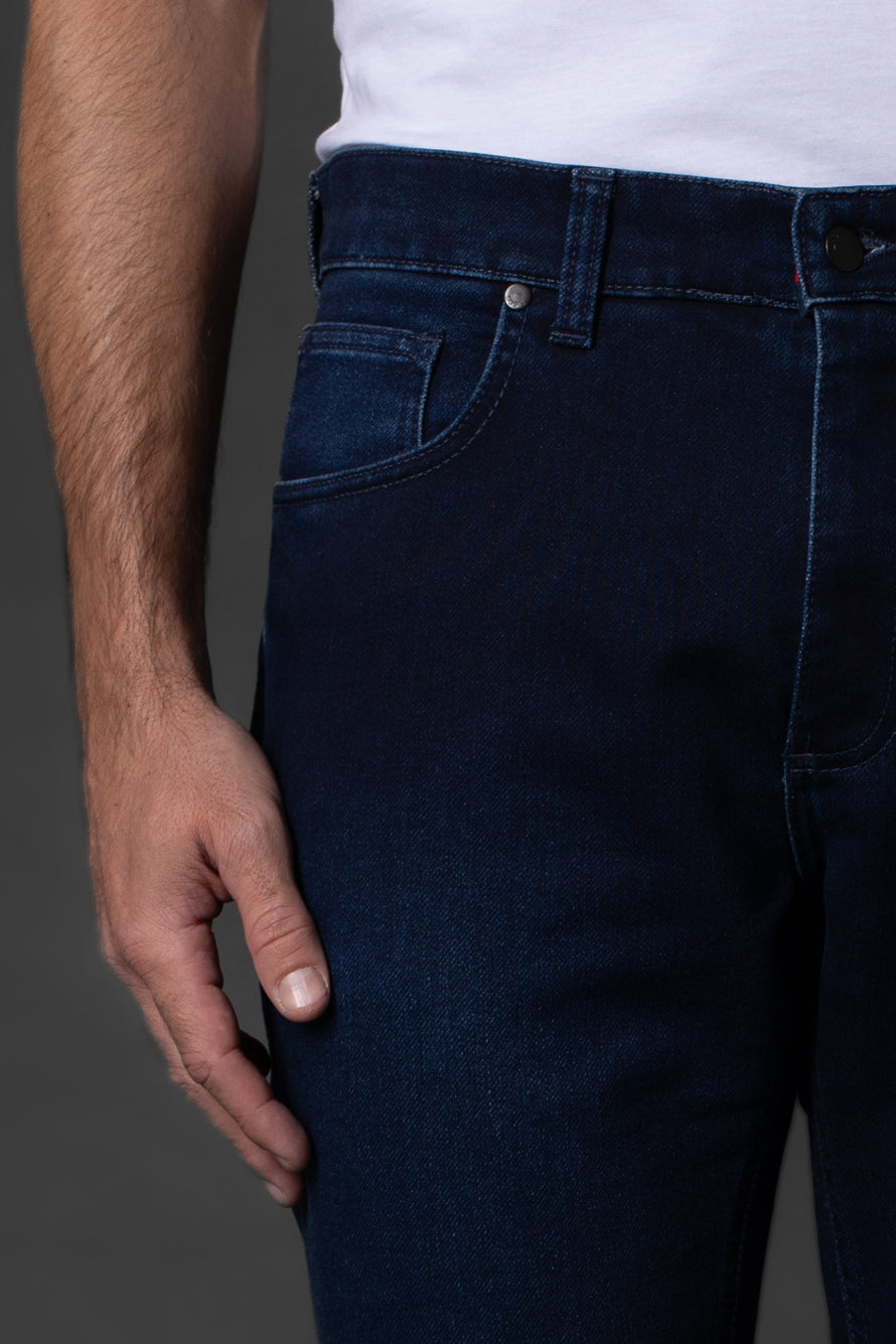 Calça Jeans Slim Com Zíper 5 Bolsos - Marinho