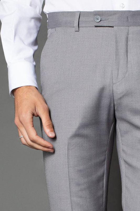 Calça Slim Lisa Bolso Faca - Cinza Medio