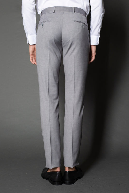 Calça Slim Lisa Bolso Faca - Cinza Medio