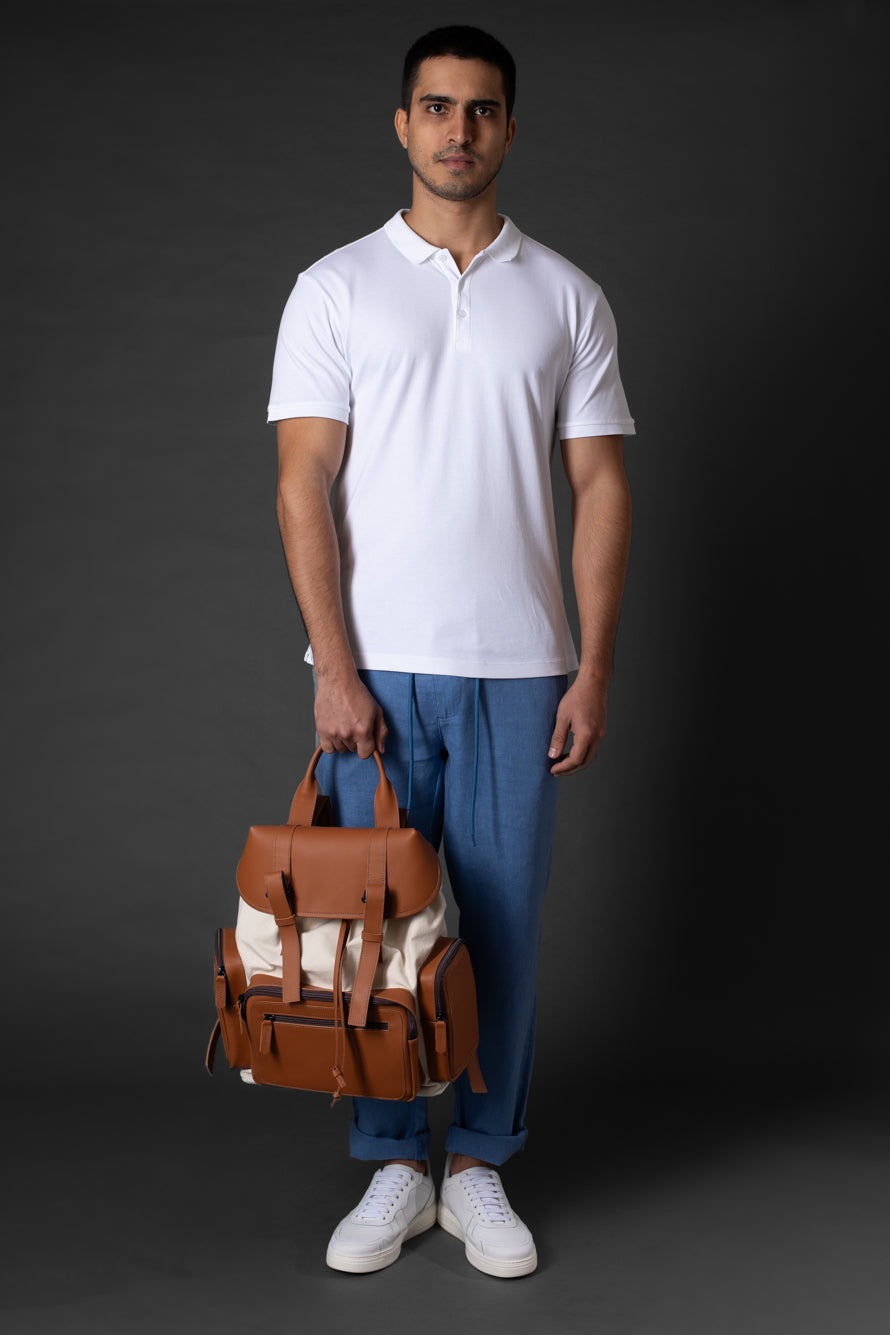 Calça Slim Linho Bolso Faca Com Cordão Interno - Marinho