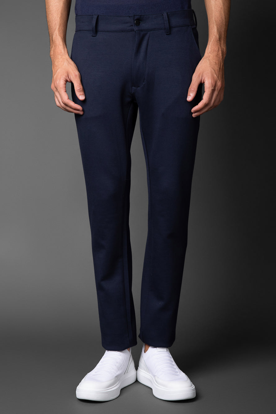 Calça Malha Slim Bolso Faca Pesponto Duplo - Marinho