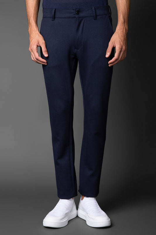 Calça Malha Slim Bolso Faca Pesponto Duplo - Marinho
