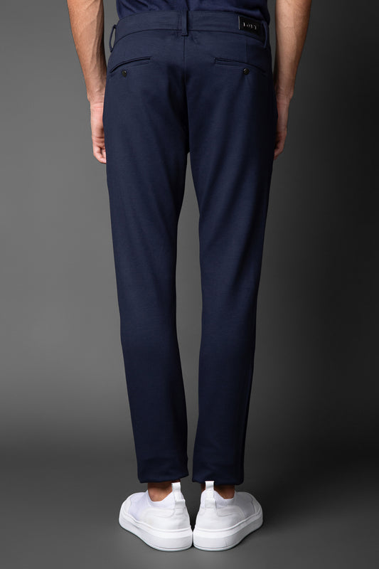 Calça Malha Slim Bolso Faca Pesponto Duplo - Marinho