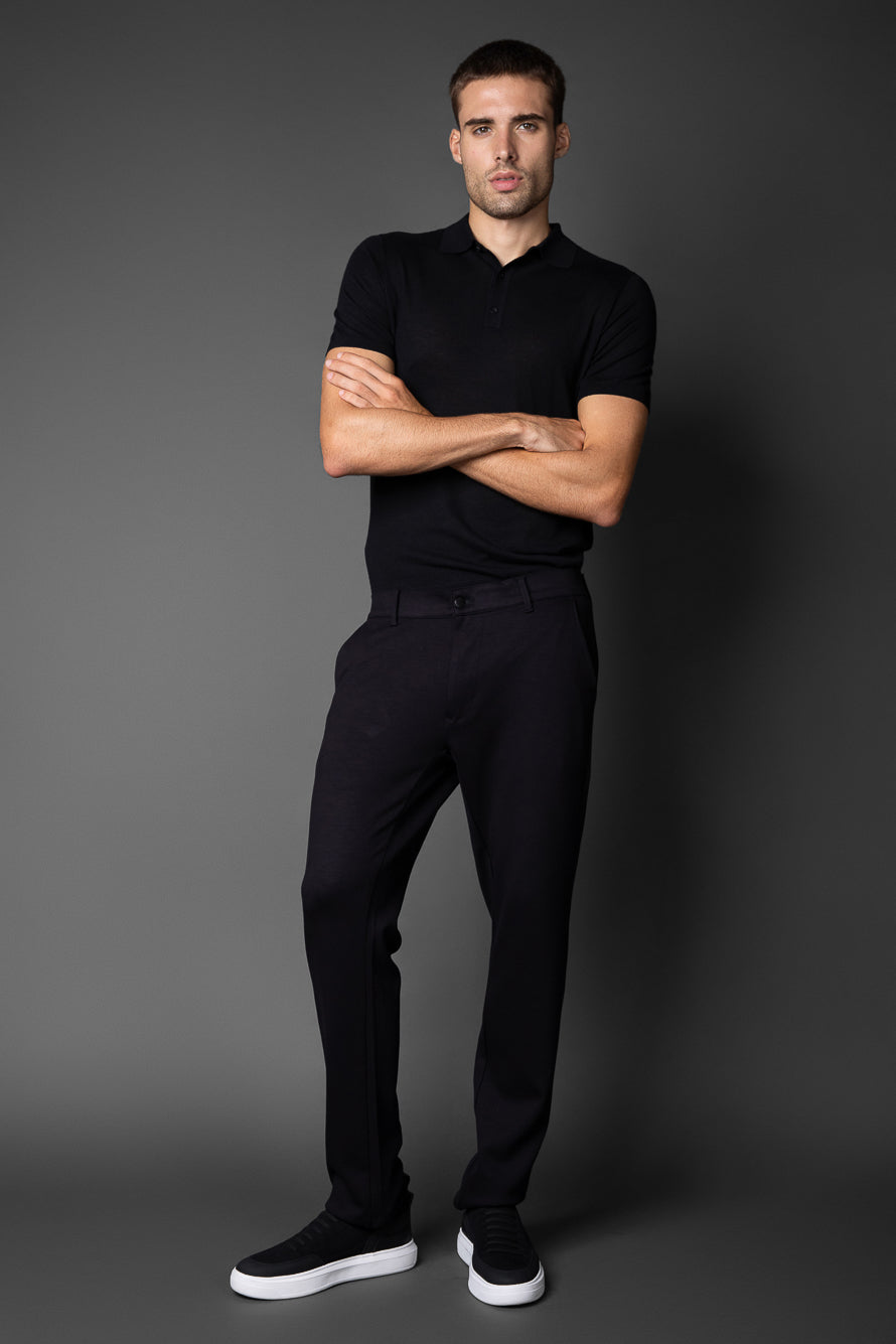 Calça Malha Slim Bolso Faca Pesponto Duplo - Preto