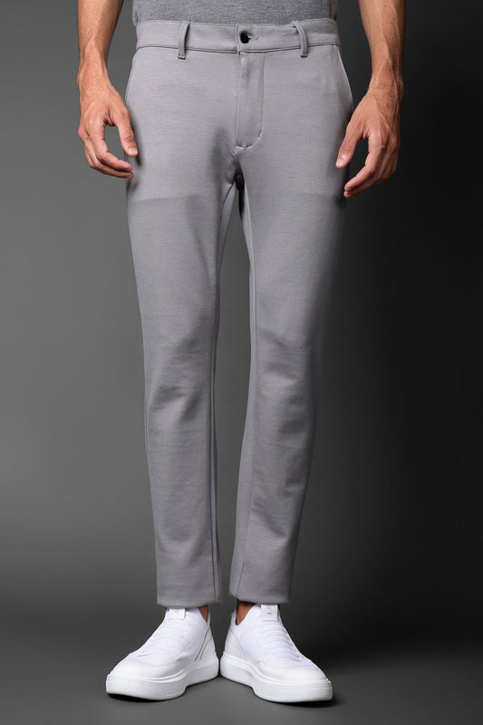 Calça Malha Slim Bolso Faca Pesponto Duplo - Cinza