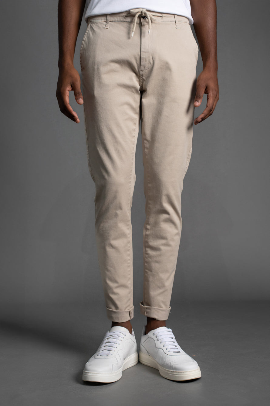 Calça Chino Slim Com Cordão - Khaki