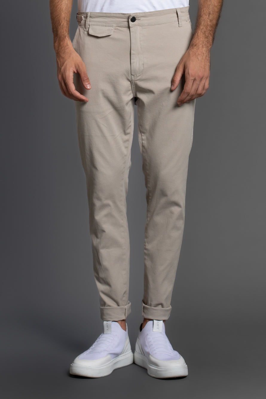 Calça Chino Slim Com Bolso Cargo - Khaki