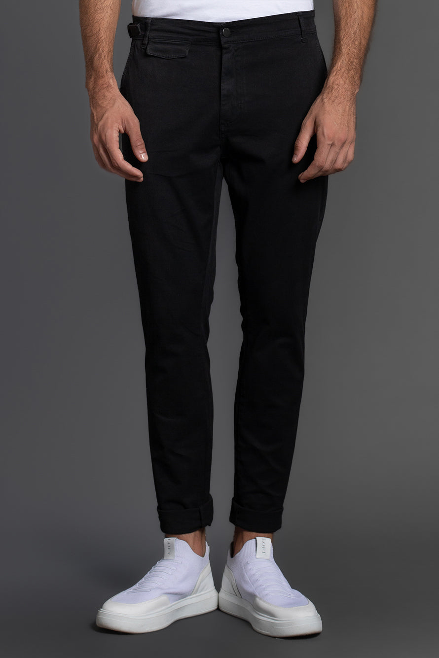 Calça Chino Slim Com Bolso Cargo - Preto