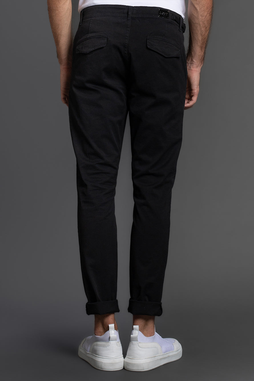 Calça Chino Slim Com Bolso Cargo - Preto