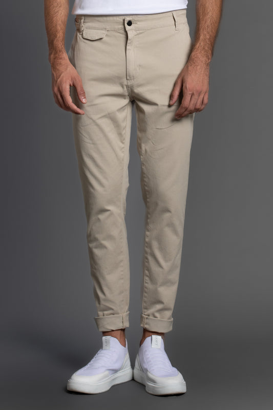 Calça Chino Slim Com Bolso Cargo - Bege