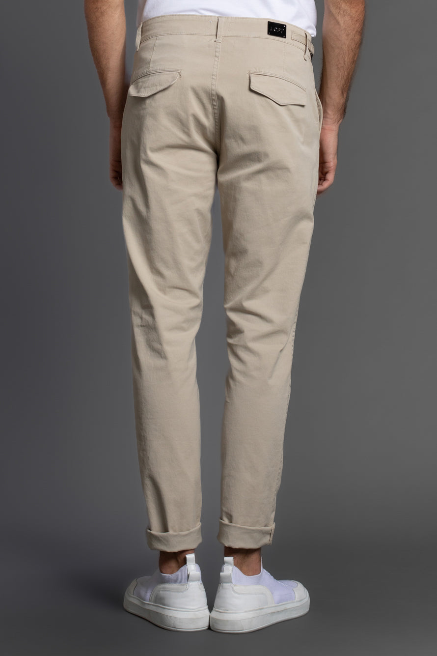 Calça Chino Slim Com Bolso Cargo - Bege