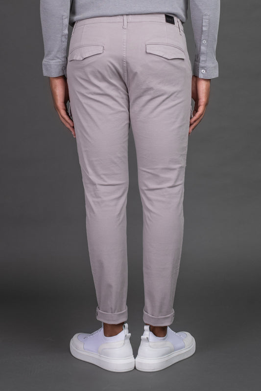 Calça Chino Slim Com Bolso Cargo - Cinza