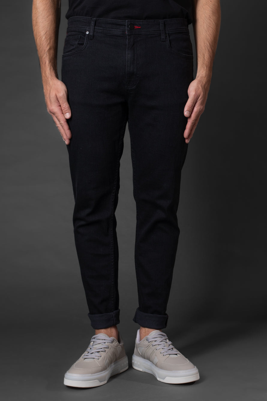 Calça Jeans Black Slim Com Detalhe Vermelho - Preto