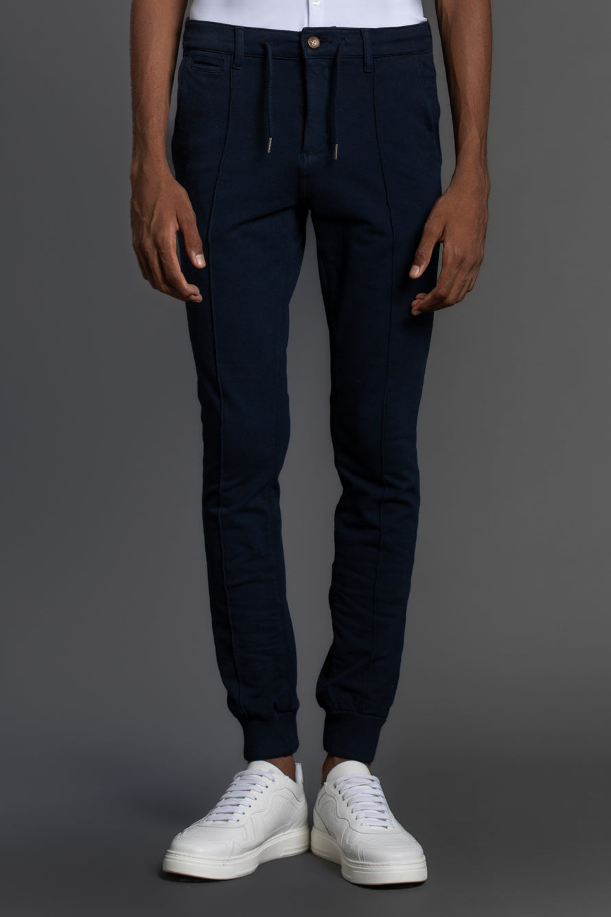 Calça Moletom Com Nervura - Marinho