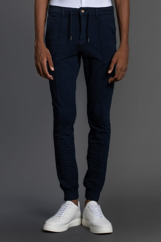Calça Moletom Com Nervura - Marinho