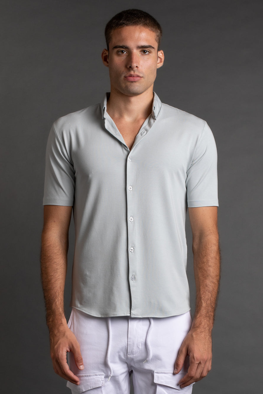 Camisa Manga Curta Malha - Cinza Claro