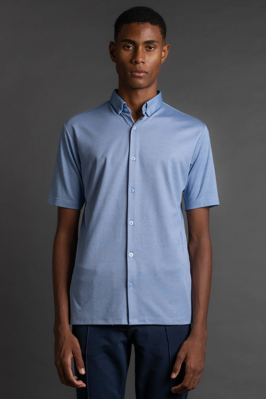 Camisa Manga Curta Malha - Azul Claro