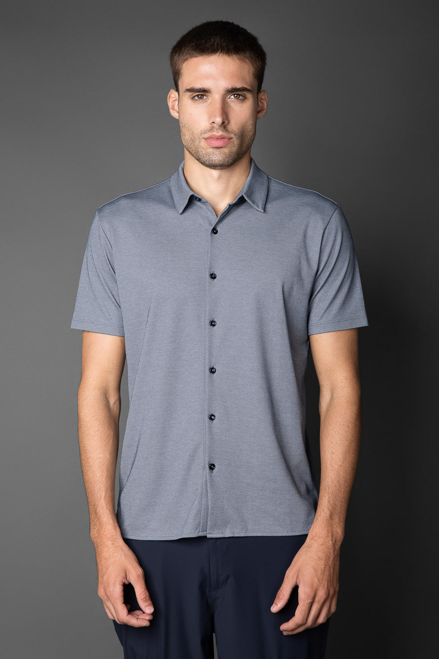 Camisa Manga Curta Malha Gamuza Pima - Azul