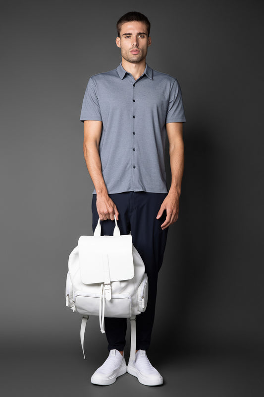 Camisa Manga Curta Malha Gamuza Pima - Azul
