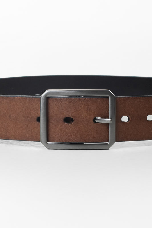 Cinto Esporte Dupla Face Couro Soleta - Preto/Castanho