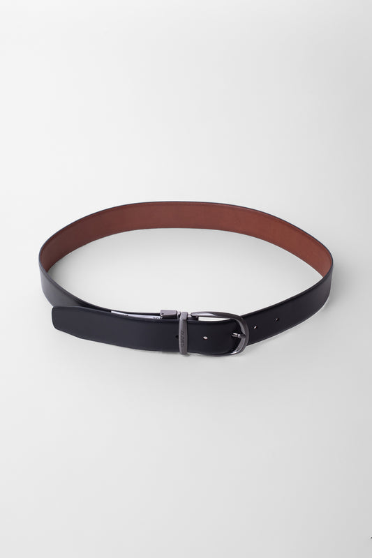 Cinto Social Dupla Face Fivela Giratoria - Preto/Mogno