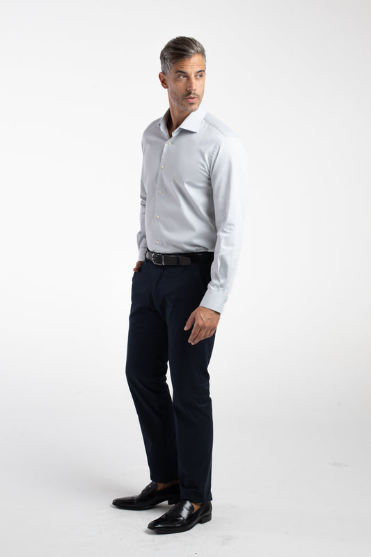 Camisa Manga Longa Social Maquinetada Slim - Cinza Claro