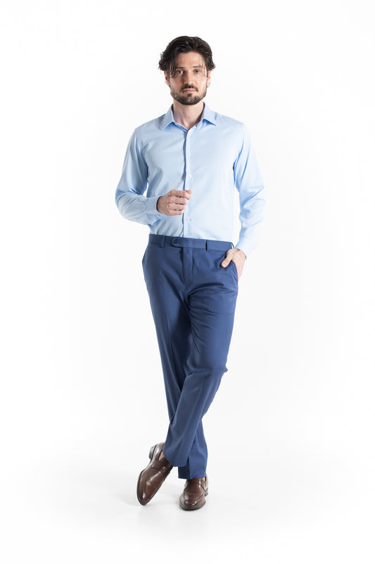 Camisa Social Slim Maquinetada Ruth - Azul.