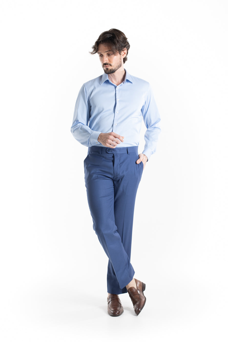 Camisa Social Slim Maquinetada Ruth - Azul Claro
