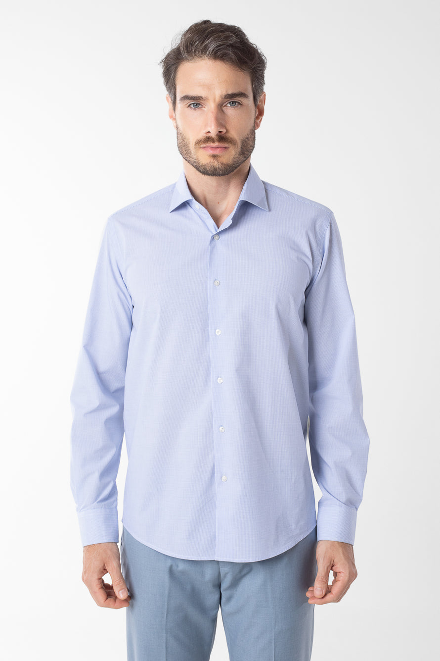 Camisa Social Slim Xadrezinha Premium - Azul