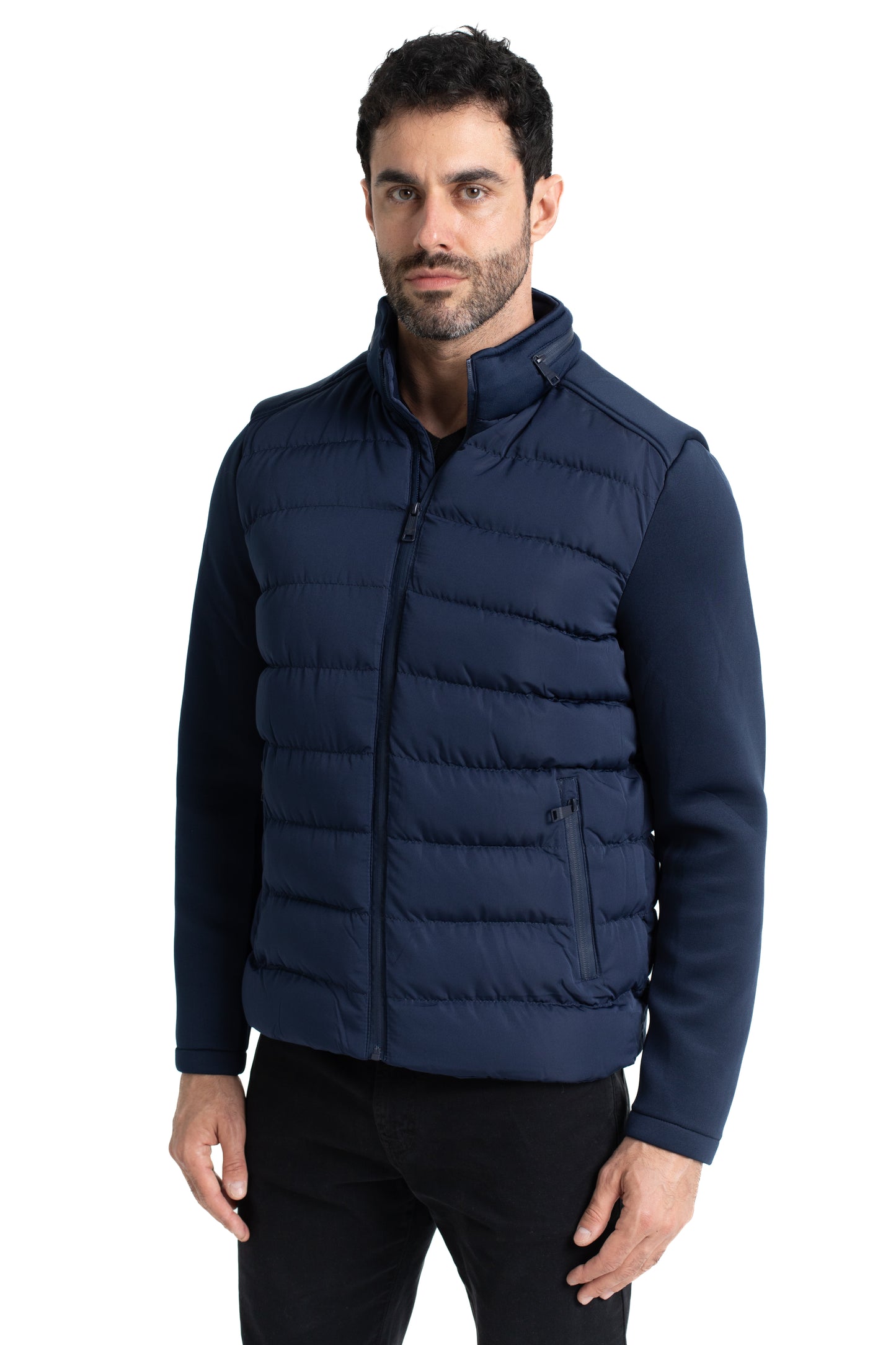 Jaqueta Nylon Manga Neoprene - Marinho