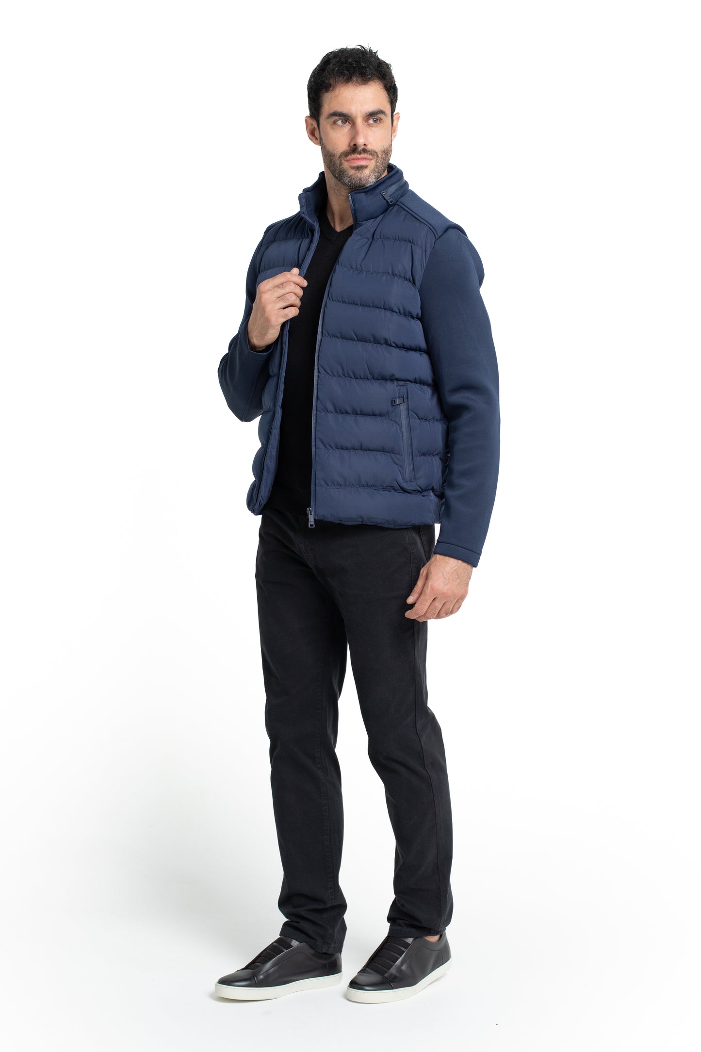 Jaqueta Nylon Manga Neoprene - Marinho
