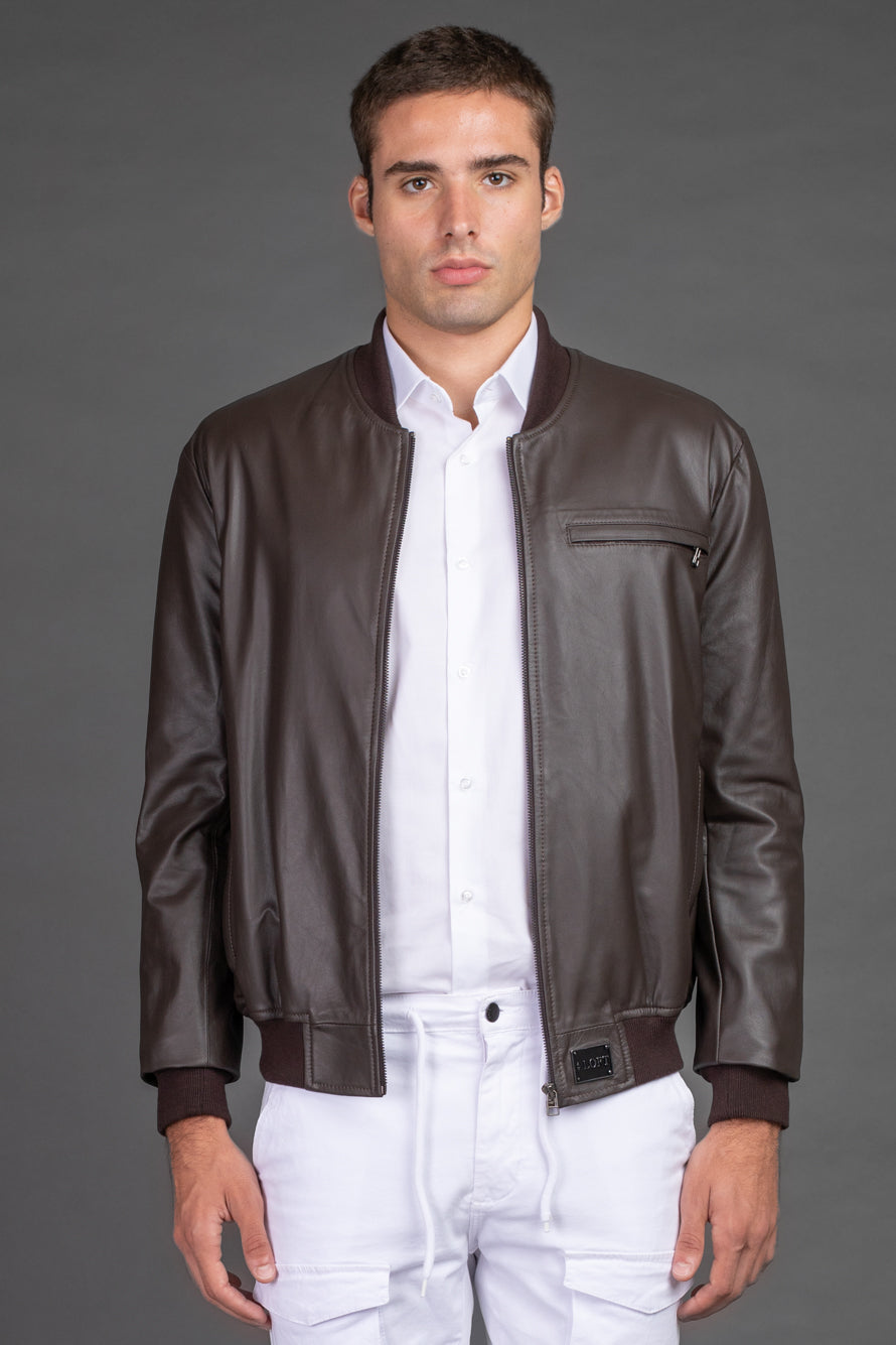 Jaqueta Bomber Couro - Marrom