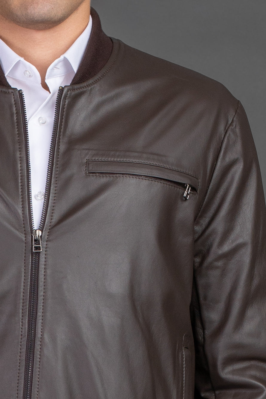 Jaqueta Bomber Couro - Marrom