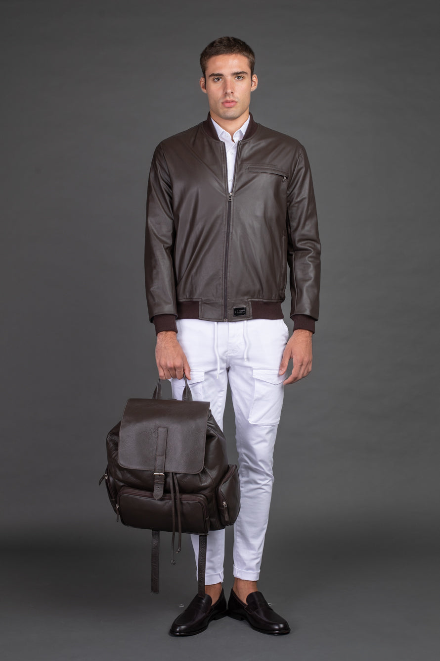 Jaqueta Bomber Couro - Marrom