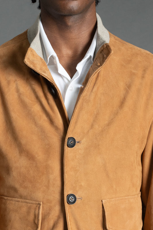 Jaqueta Chamois Com Botão e Bolso Cargo - Tabaco